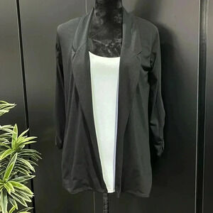 August Silk Cardigan,open front,collar,ruched sleeves,long,sheer rayon back